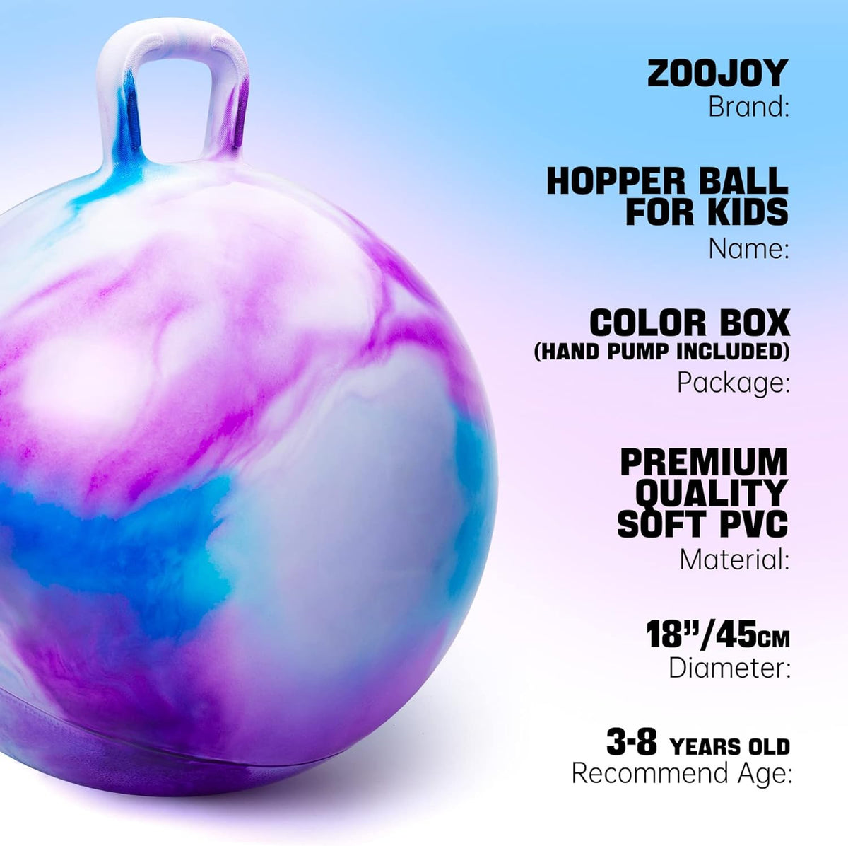 ZOOJOY Hopper Ball, Hopping Toys for Kids - Age:3-8(18''/45cm) / Purple Clouds - image 2