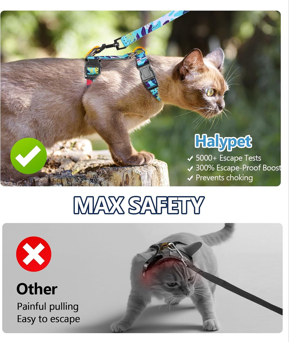 Cat Harness and Leash Set, Escape Proof Cat Harnesses – Essentials for Cats - Hawaiian Ocean Blue / Small (4-10 lb) - image 4