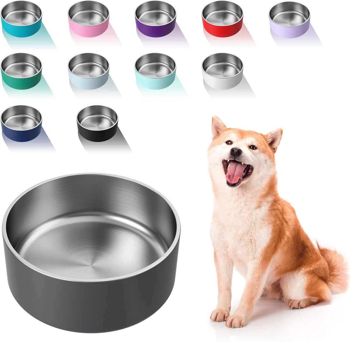 Dog Bowl, Stainless Steel Food and Water Bowl - 40 oz / Deep Grey