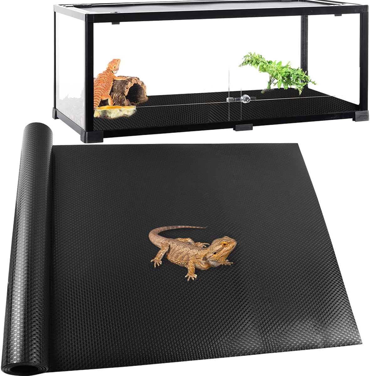 Reptile Carpet, Reptile Mat, Bearded Dragon - 1 PCS / Black 24"×118"
