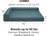 Furhaven Cooling Gel Dog Bed for Large Dogs w/ Removable Bolsters & Washable Cover, For Dogs Up to 95 lbs - Pinsonic Quilted Paw L Shaped Chaise - Bluestone, Jumbo/XL