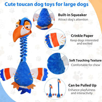 Squeaky Dog Toys for Large Dogs, Tough Tug of War Puppy Toy - Blue / Toucan - image 2