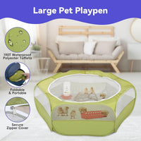 Pawaboo Small Animal Playpen, Waterproof Portable Pet Cage Tent - Z-Green + Red + Wood Color / 5 - image 2