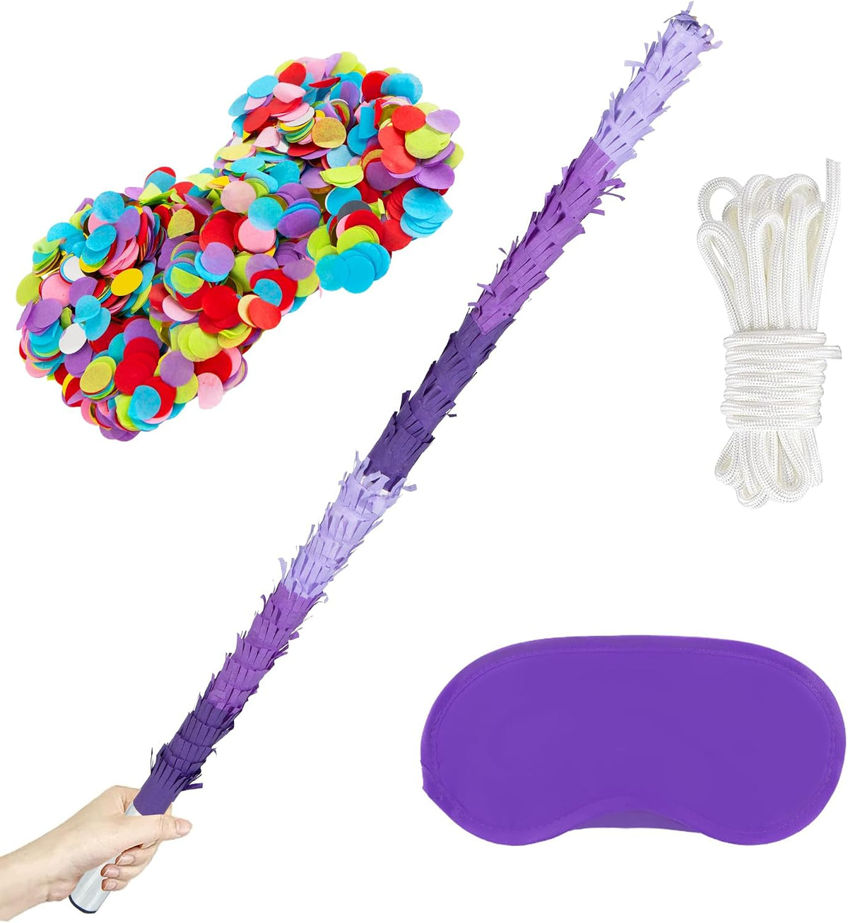 PCFING 30 inch rainbow piñata stick kit with blindfold and rope