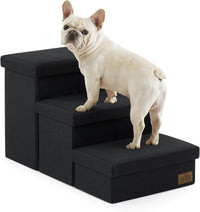 COZY KISS Dog Stairs with Storage, 16.7" H Wider Dog Steps - Black / 3 / 28.5x17x16.7 inch