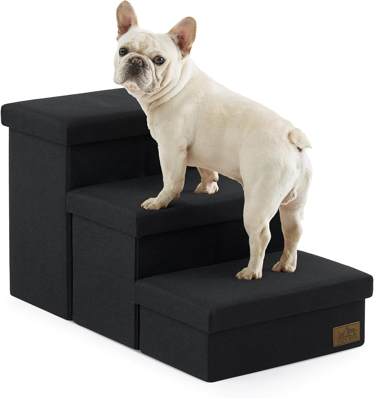 COZY KISS Dog Stairs with Storage, 16.7" H Wider Dog Steps - Black / 3 / 28.5x17x16.7 inch