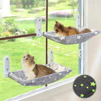 Glow in the Dark Cat Window Perch, Foldable Cordless Pet Hammock - 2PC Stars - M