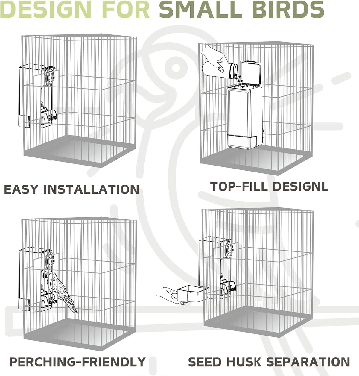 Automatic Bird Feeder, Bird Cage Feeder with Perch for Parakeet Canary Cockatiel Finch – Essentials for Birds - Green - image 4