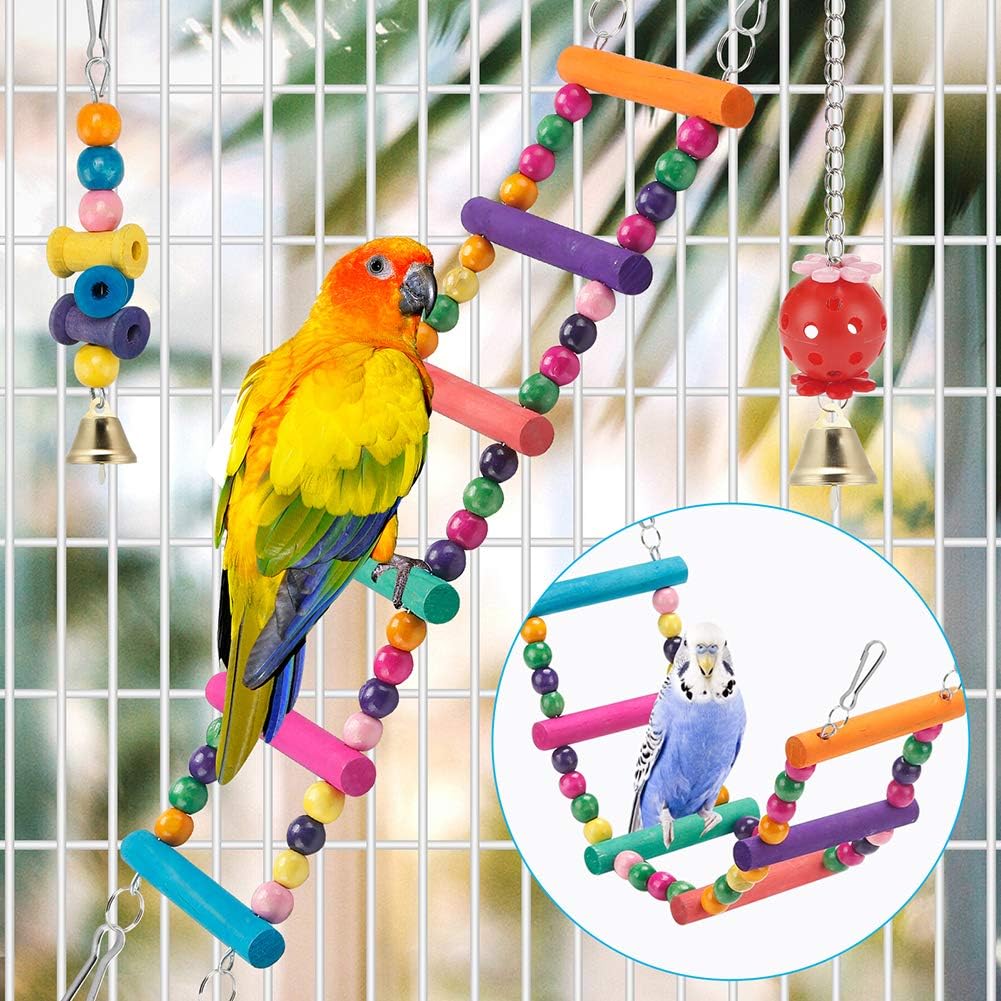 Bird Parakeet Toys - Swing Hanging Standing Chewing Hammock Climbing Ladder Bird Cage Colorful Toys - image 2