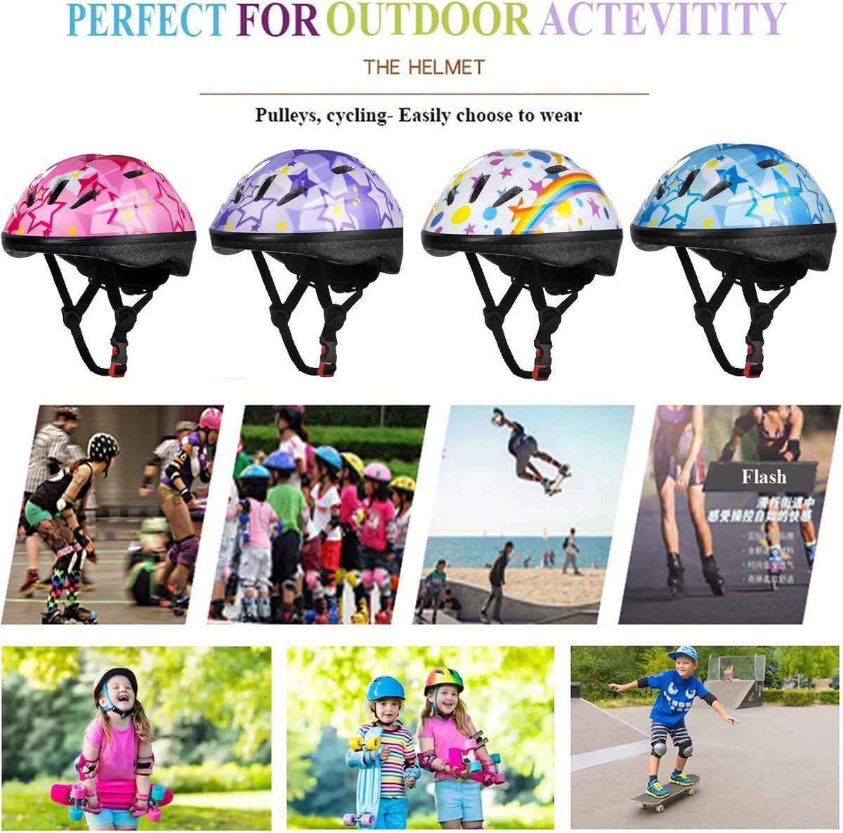 Lamsion Adjustable Kids Bike Helmet with Knee Elbow Wrist Pads - Blue - image 3