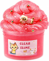Clear Glitter Slime Kit with Little Turtle Toy for Girls Age 6-14 - Red