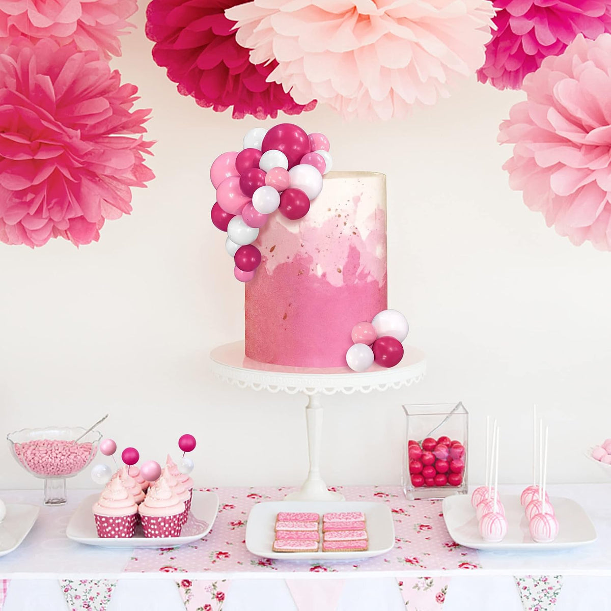 32 PCS Colorful Ball Shaped Cake Topper Pearl Balls Cupcake Cake - Pink White Hot Pink - image 3