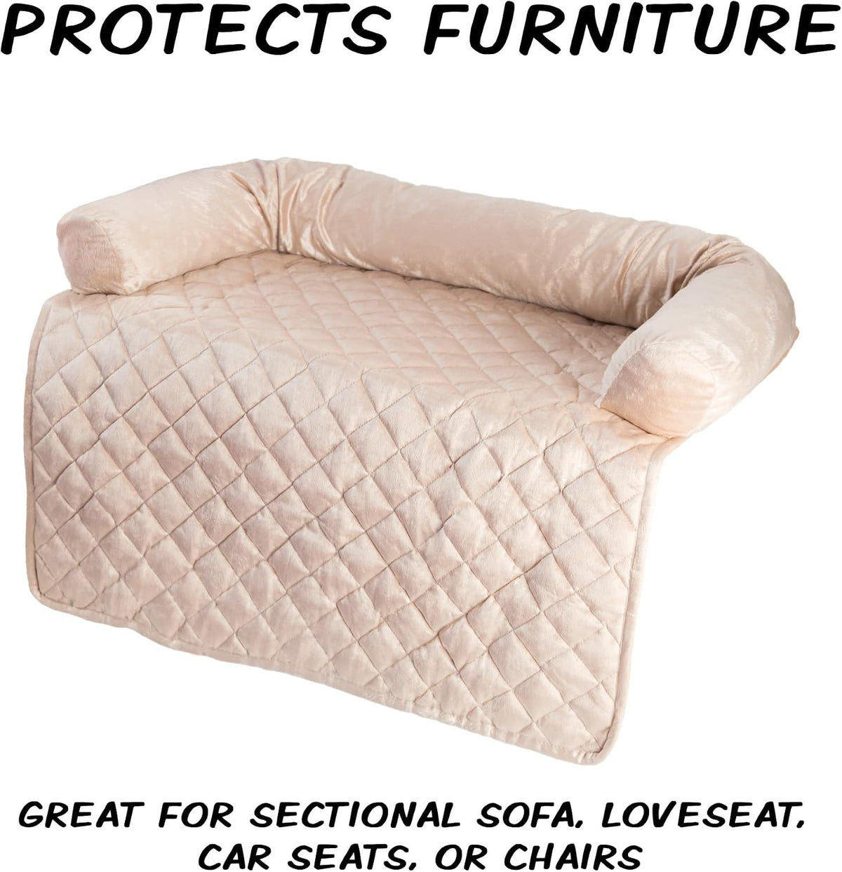 Couch Cover for Dogs - 35x35 Pet Furniture Protector with Memory Foam Neck Bolster, Quilted Fabric - Beige / Large - image 3