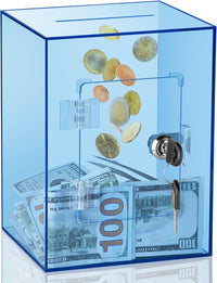 Clear Pink Piggy Bank with Lock & Key for Adults - Blue