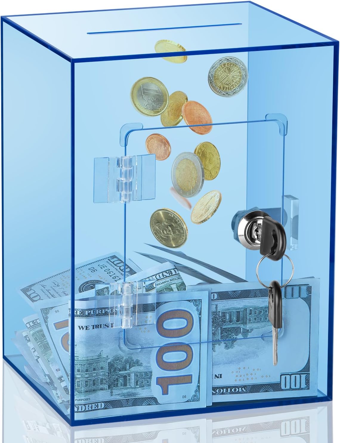 Clear Pink Piggy Bank with Lock & Key for Adults - Blue