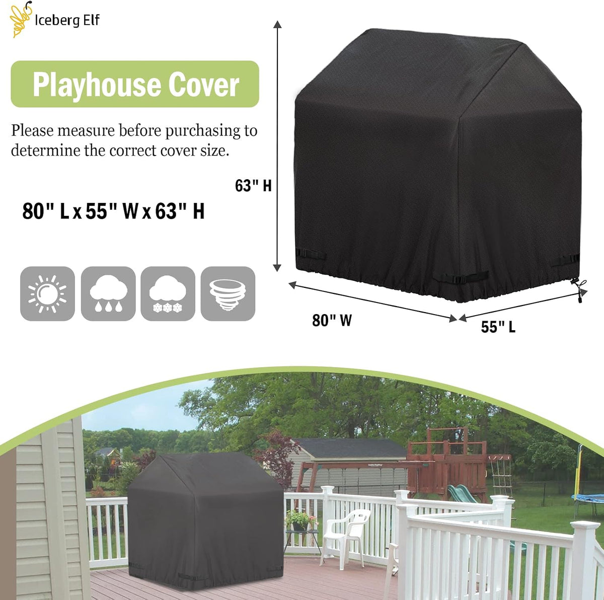 Iceberg Elf black waterproof outdoor playhouse cover with drawstring hem - view 11