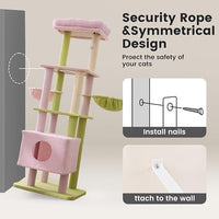 Gardner Pet 65in Heavy Duty Cat Tree Tower for Large Cats, Multi-Level Cat Furniture with Replaceable Sisal Scratching Post, Hammock | Extra-Large Platform & Condo (Pink&Green, Basic φ:2.84")