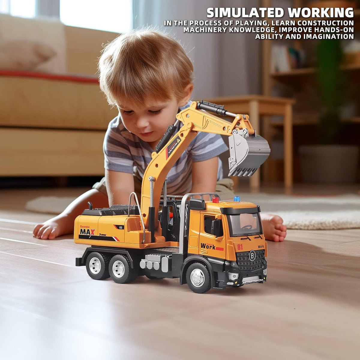 OANMYJJO diecast toy crane truck with extended boom and telescoping hook - view 7
