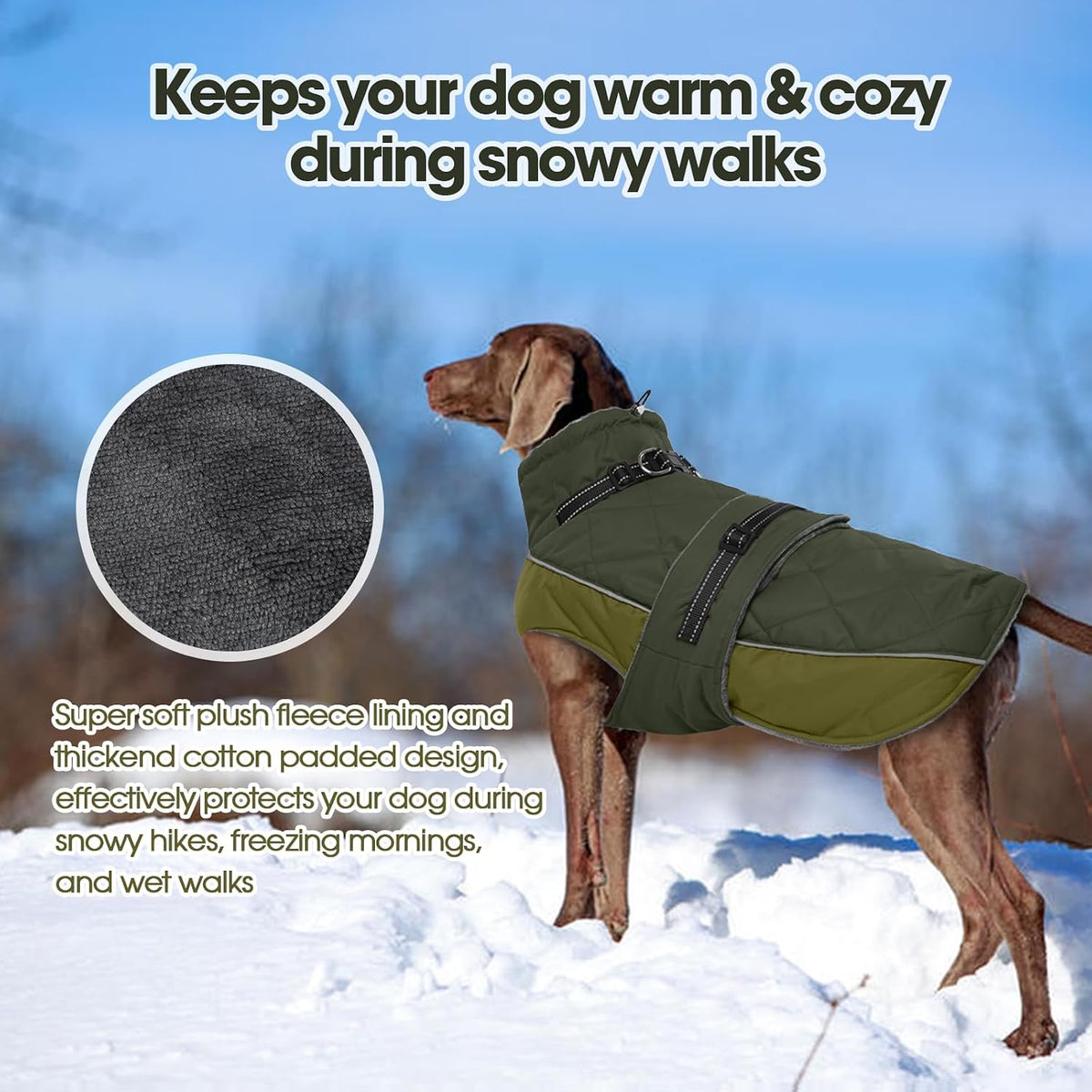 QBLEEV Warm Dog Jacket, Waterproof Dog Winter Coat with Harness – Essentials for Dogs - Green / XX-Large - image 3