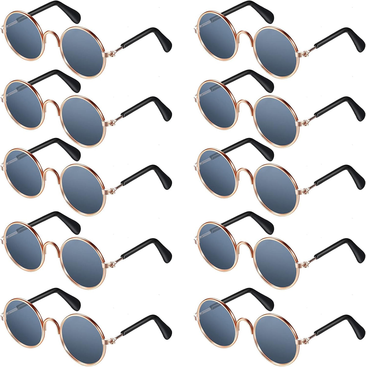 Frienda 10Pcs Cat Dog Sunglasses Funny Pet Glasses Round Metal - Grey