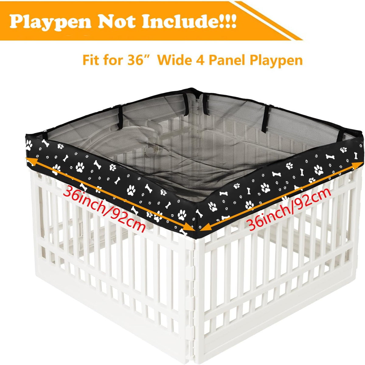 Dog Playpen Mesh Top Cover for 36" Inch Pet Playpen with 4 Panels - Black - image 2