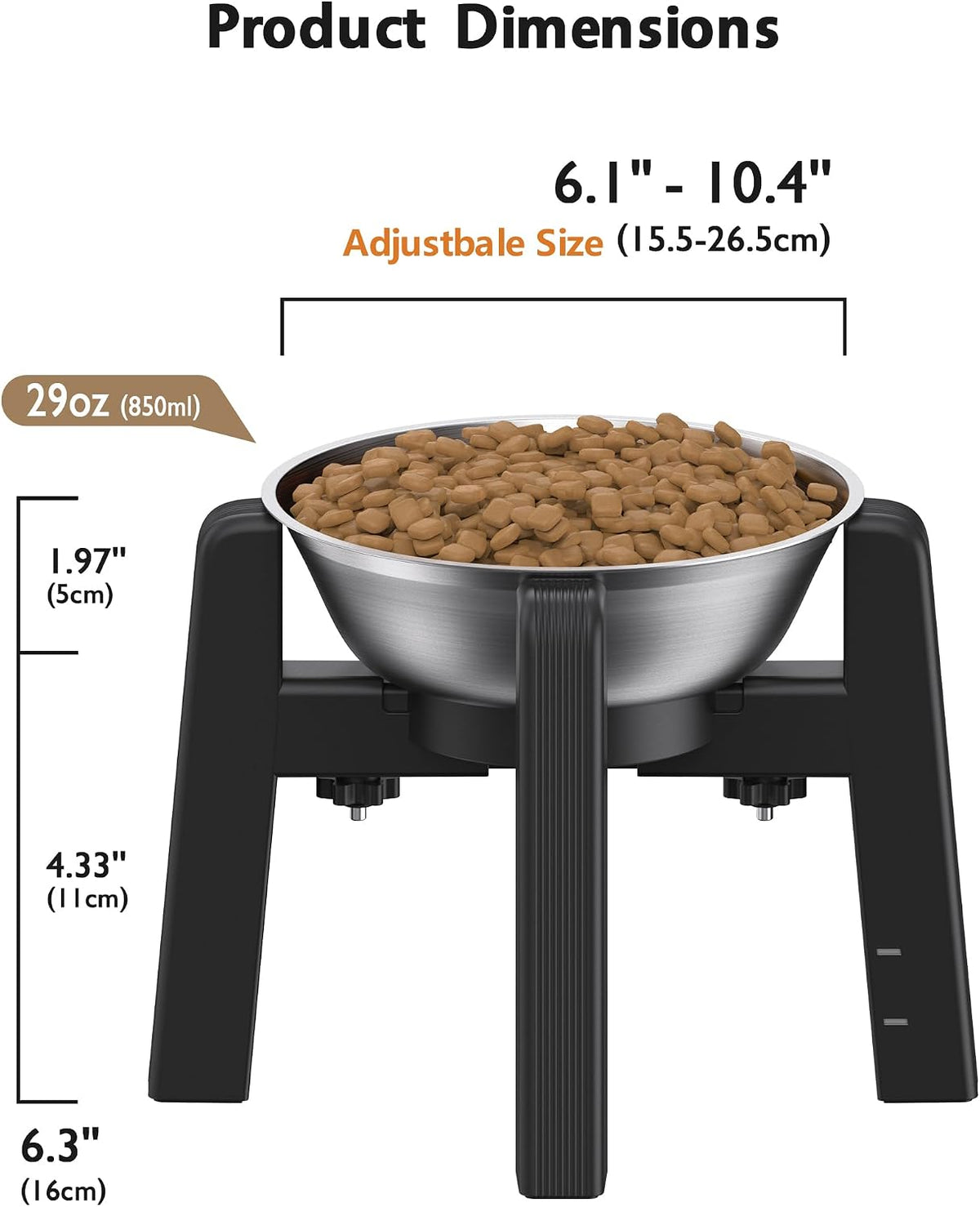 Dog Bowl Stand with Adjustable Height and Width [Stand Only] – Essentials for Dogs - 2 Pack Stand+Bowl / H: 6.3''; W: 6.1-10.4'' - image 4