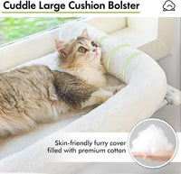 Cat Window Sill Perch with Large Bolster, Easy to Adjust & Assemble Cat Window Seat for Windowsill & Bedside, Pet Hammock Bed for Large Cats and Kittens (White, L)