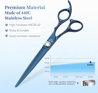 7 inch Matte Blue Straight Dog Grooming Scissors Professional 440C Stainless Steel Dog Shears Smooth Cutting Comfortable Grip and Easy to Use for Groomers and Home Use