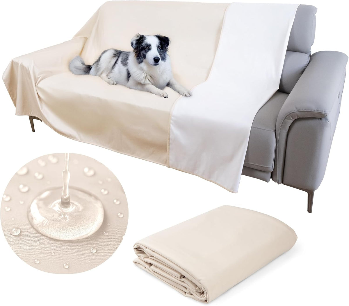 Thin Reversible Waterproof Protective Bed Cover, for Pets - Twin 90 x 55 inch / Beige - image 4