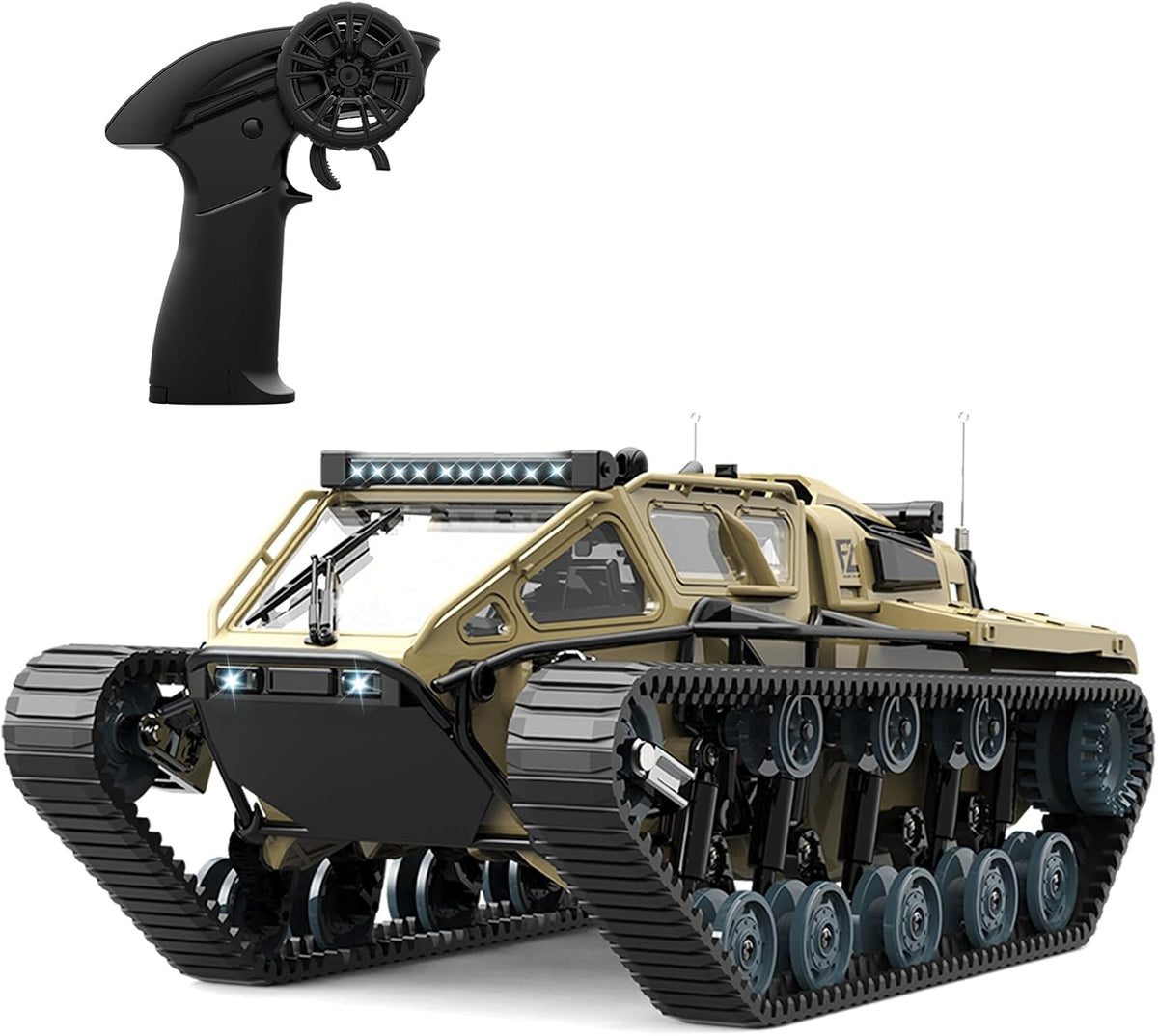 Mostop RC Tank Car, 1:16 Scale 2.4Ghz Remote Control Crawler High Speed Tank, Off-Road RC Tracked - Brown Yellow