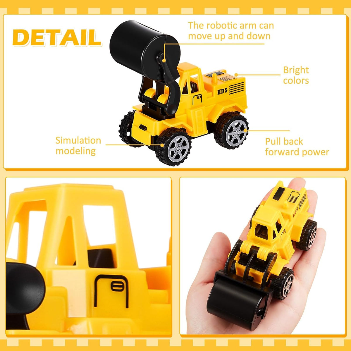 Sosation 72-piece mini construction party favor trucks with cranes, forklifts and excavators - view 7