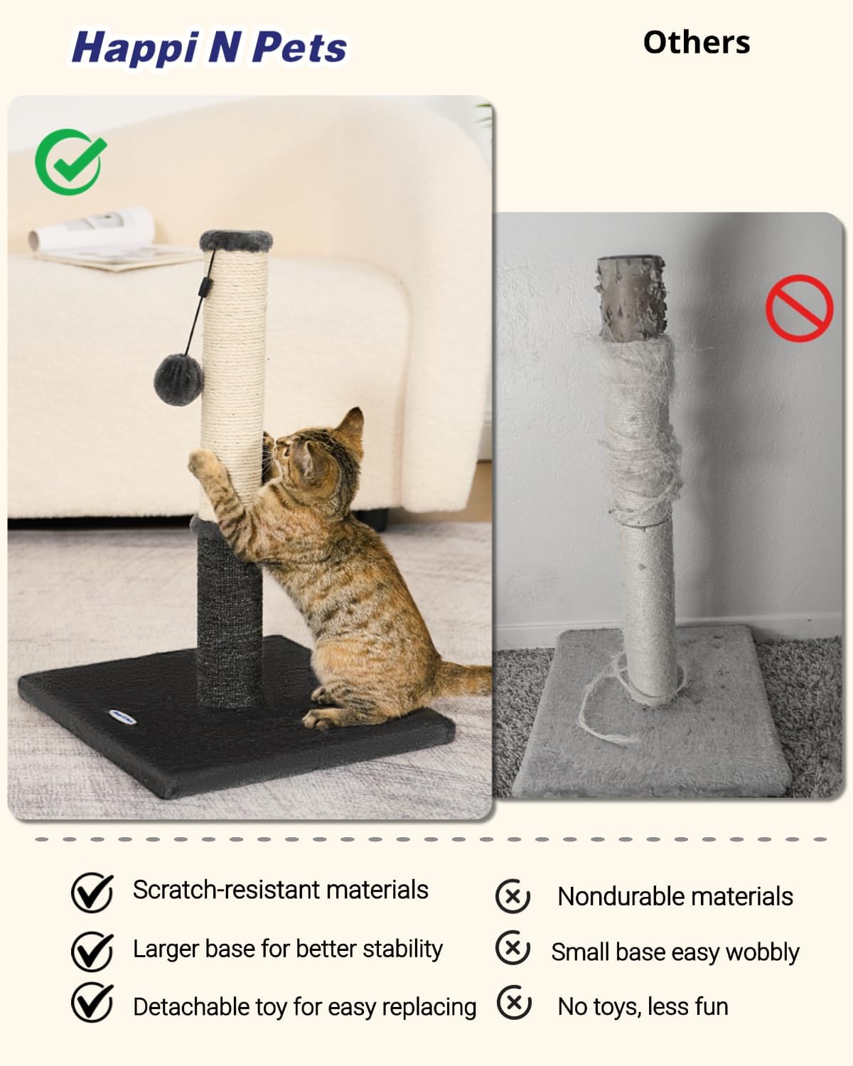 Cat Scratching Post, Cat Scratchers for Indoor Cats with Toys – Essentials for Cats - 21.6" / Smokey Gray - image 4
