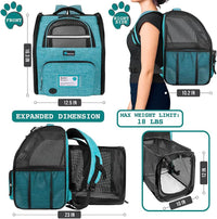 PetAmi Expandable Dog Cat Backpack Carrier, Airline Approved - 12.5"L x 10.2"W x 16.3"H / Turquoise - image 2