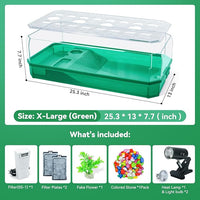 Aquatic Turtle Tank Habitat Kit Stone+Filter+Heat Lamp Enhancing Interaction with 360° Viewing, Standalone Filtration, DIY Creative Zone, Enriched Living (Green, X-Large[with Light])