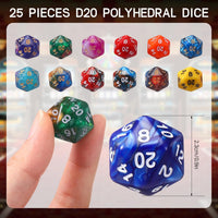 TecUnite 25 Pcs Polyhedral Dice Set, Transparent Mixed Color - Mix Color / 20 Sides - image 3