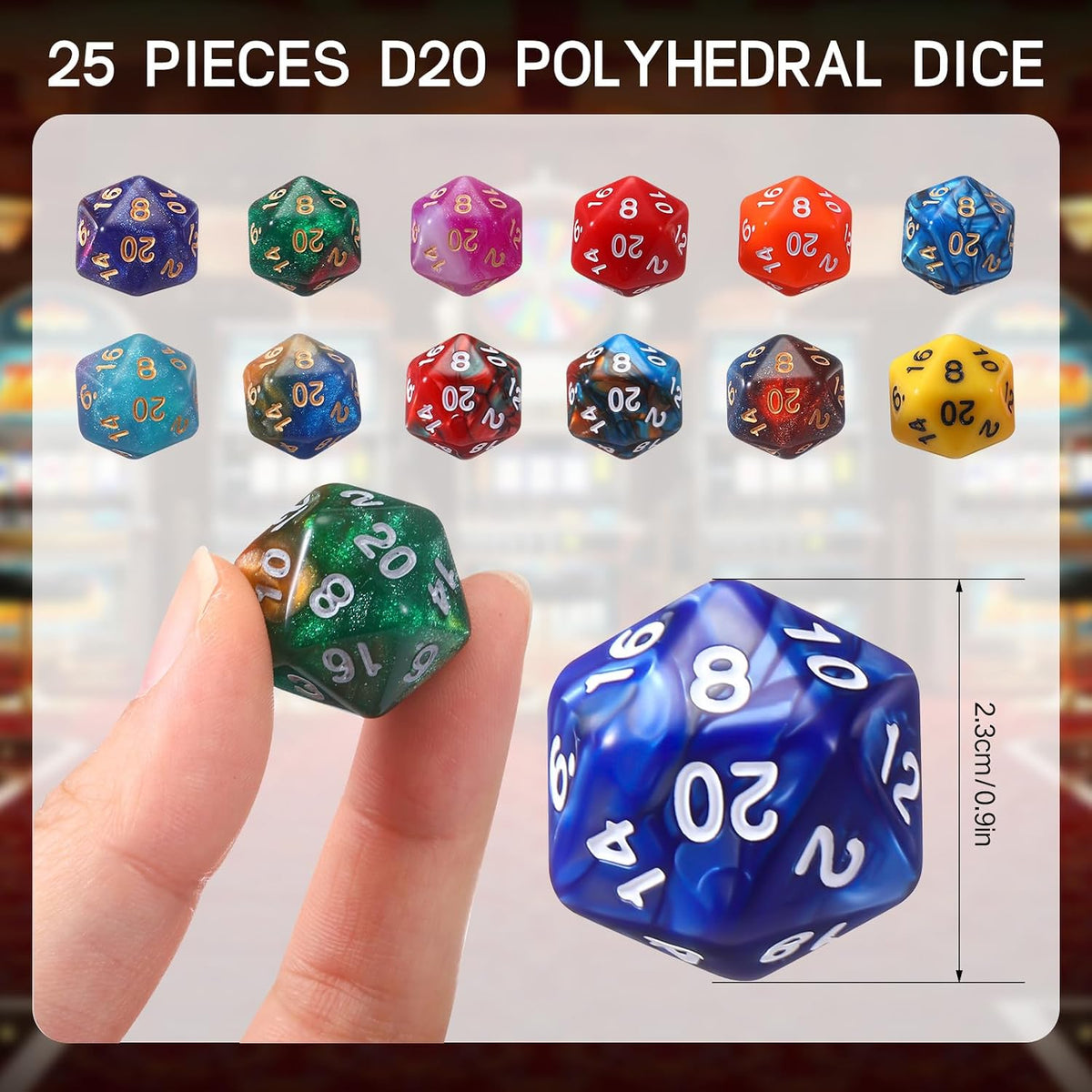 TecUnite 25 Pcs Polyhedral Dice Set, Transparent Mixed Color - Mix Color / 20 Sides - image 3