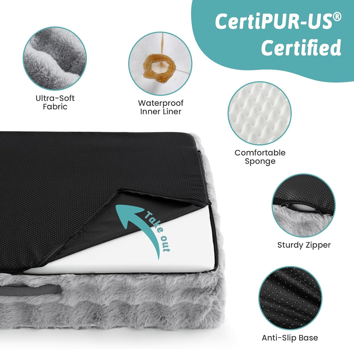 COZY KISS Orthopedic Large Dog Bed, Washable Pet Bed – Essentials for Dogs - XL (42x30x7 inch) / Grey - image 3