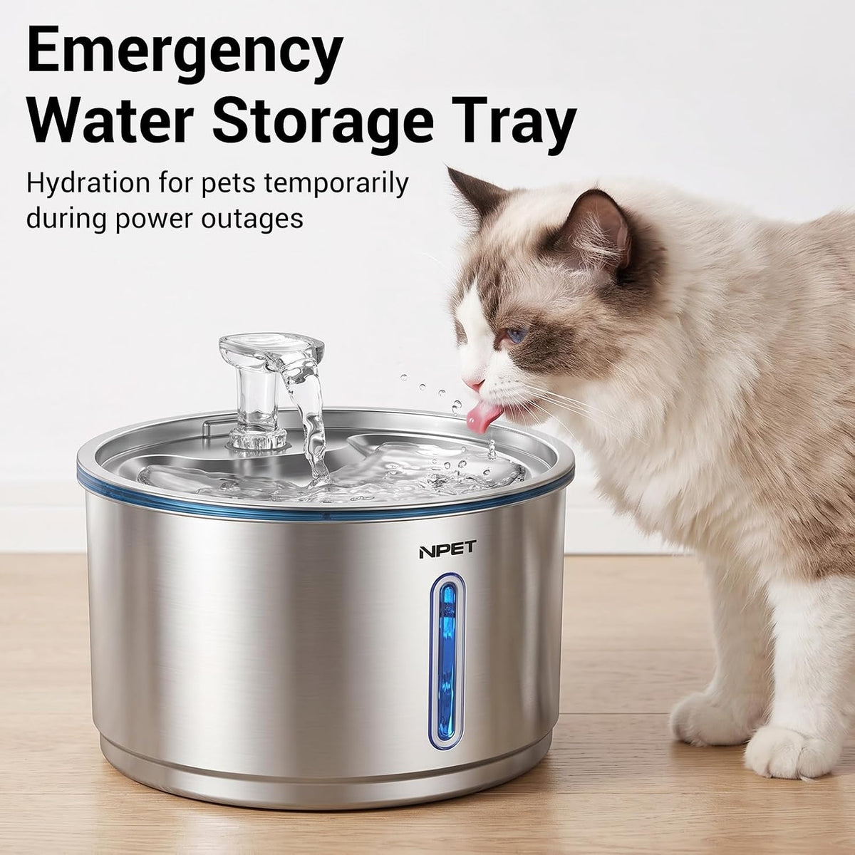 NPET Cat Water Fountain Stainless Steel 1Gal/135oz Automatic Pet - Fountain +3 Filters +3 Sponges - image 3
