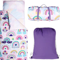 Toddler Nap Mat with Removable Pillow & Soft Blanket - Rianbow