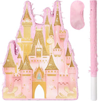 Princess Castle Pinata - Pink Castle Pinata with Blindfold and Bat for Girls Kids Princess Theme - Castle a