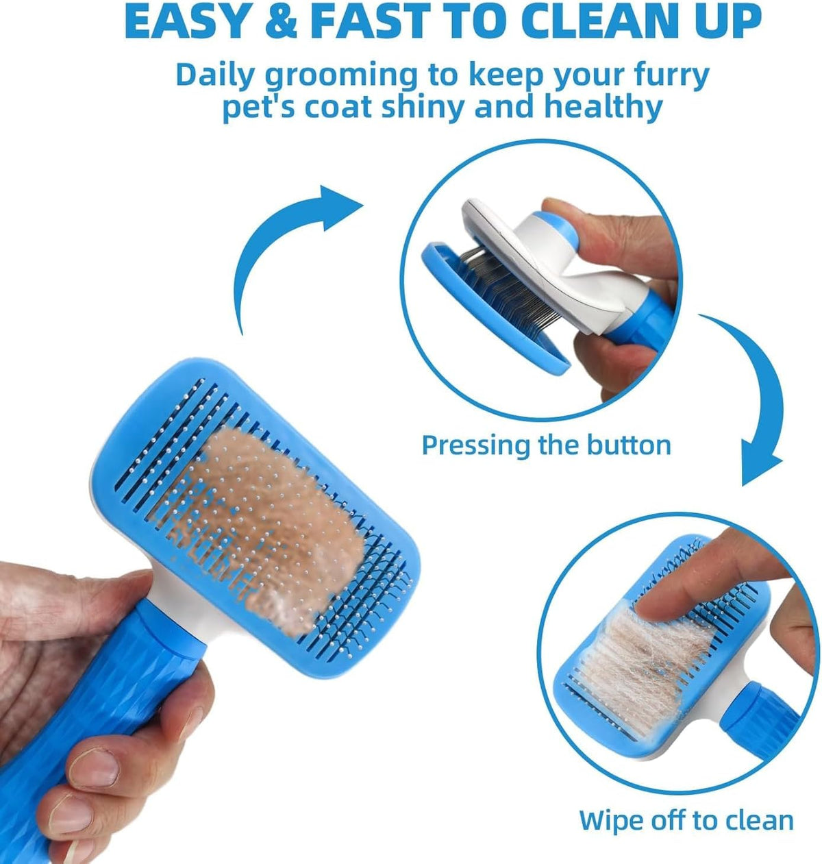 Bath Grooming Kit for Pets, Hair Brush Set with Towel - 9-Blue - image 3