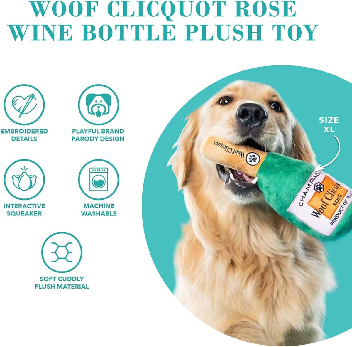 Haute Diggity Dog Woofford Reserve Bottle Plush Dog Toy - Clicquot Rose (Deep Green) / X Large - image 4