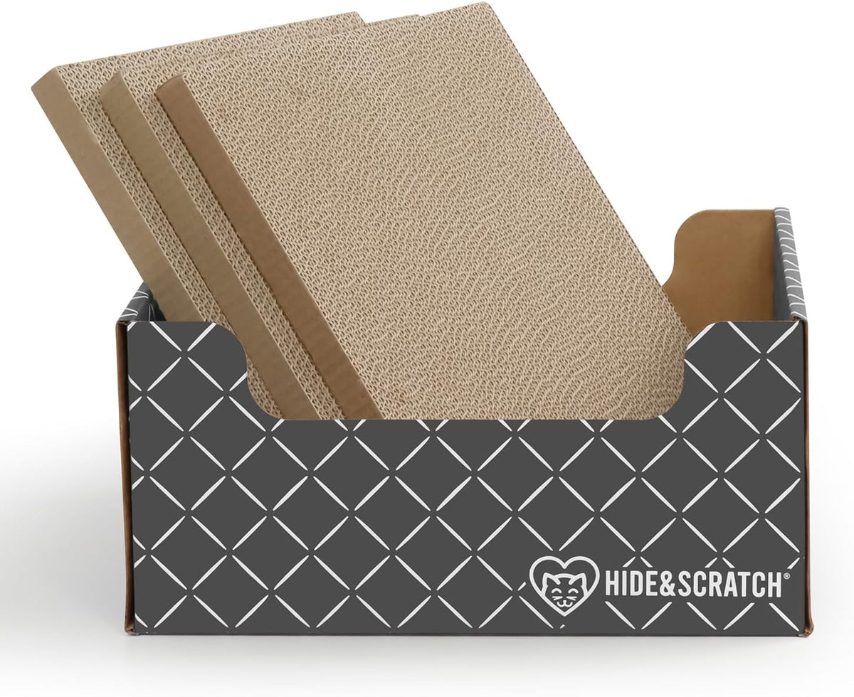 Hide & Scratch Cardboard Cat Scratcher Box & Bed Dark Grey Diamond Pad – Essentials for Cats - Grey