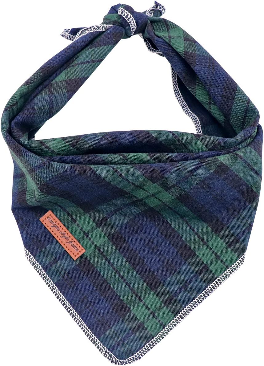 Dog Bandanas 1PC Washable Cotton Triangle Dog Scarfs for Small Medium - Small / Green Grid