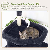 Globlazer Large Cat Tree Tower, Tall Cat Tree Condos for Indoor Cats Large Adult Cat Climbing Tower with 2 Spacious Caves, Oversized Top Perch, Big Hanging Basket, Cat Teaser Wand, F74B, Dark Grey