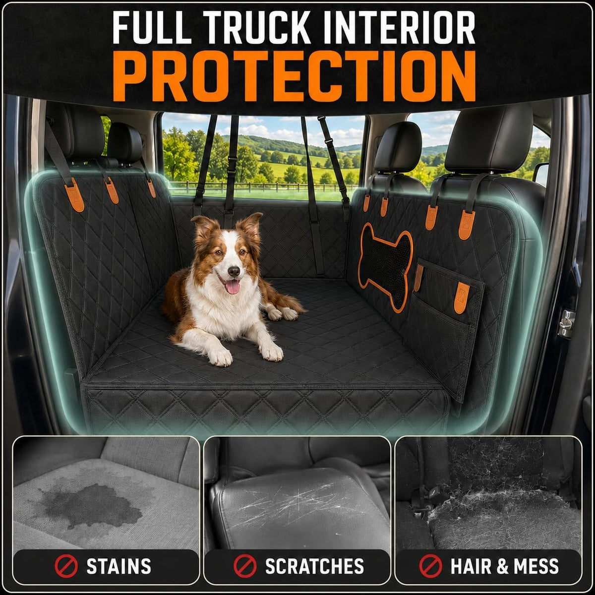 XL Hard-Bottom Dog Car Seat Extender for Trucks & SUVs – Waterproof Rear Seat Hammock for Large Dogs