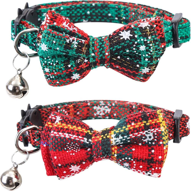 2 Pack Christmas Cat Collar Breakaway with Bow Tie and Bell for Kitty - Christmas-2