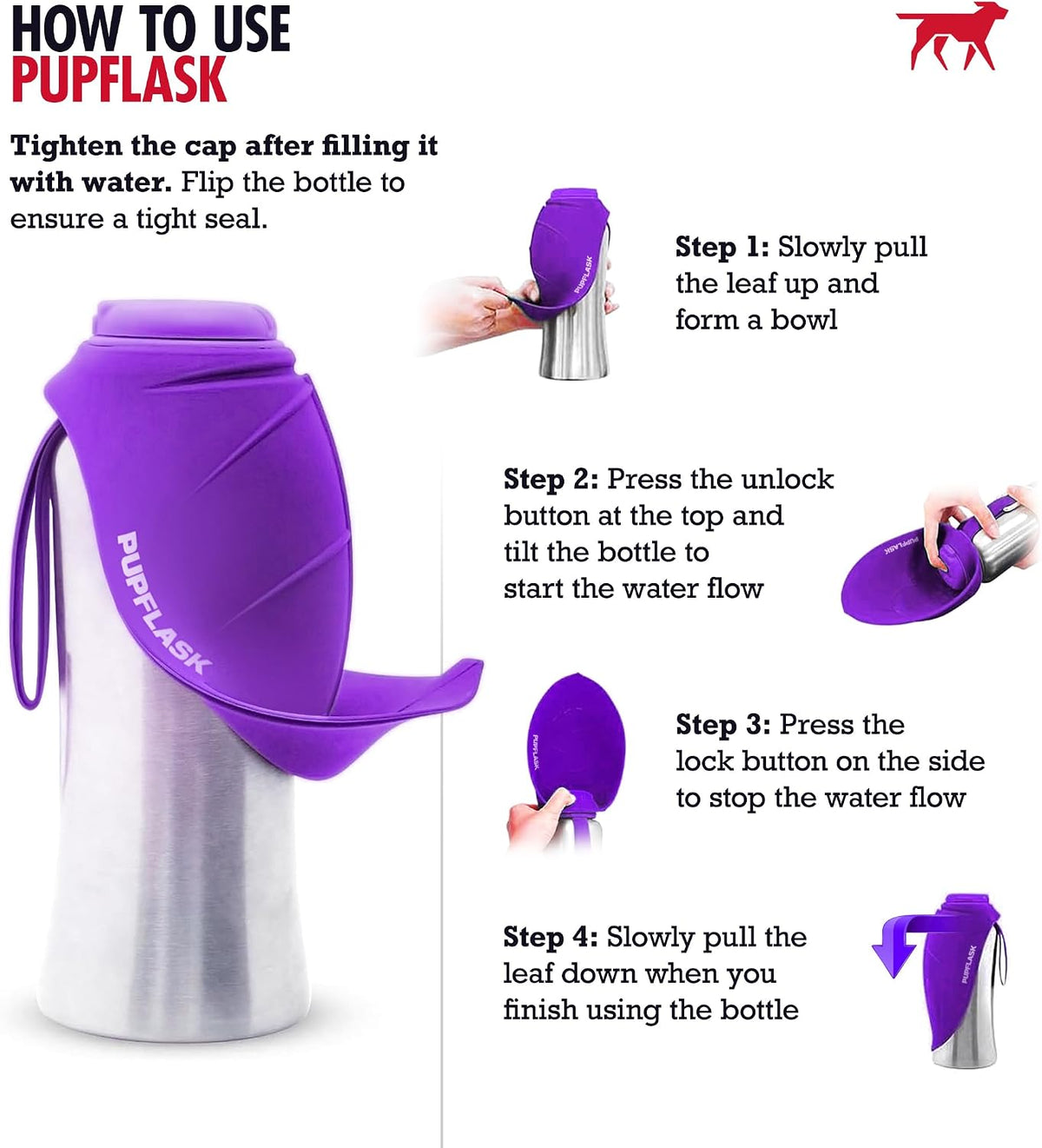 PupFlask Large Dog Water Bottle - 40 Ounce / Ultra Violet - image 3