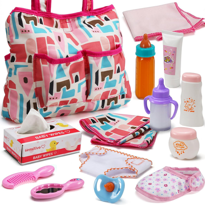 14 Pack Baby Doll Feeding and Caring Set with Diaper Bag – Fun for Kids & Family