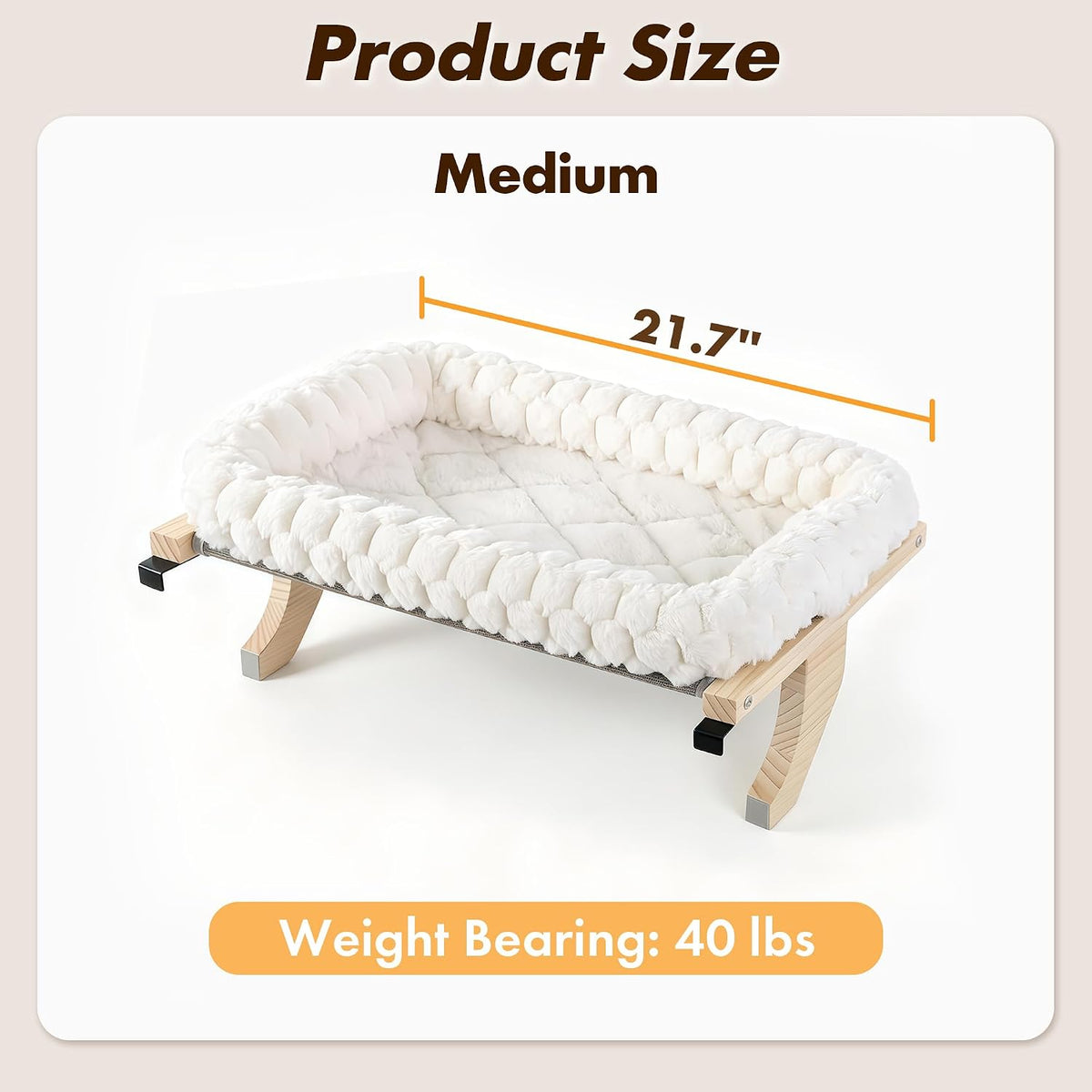 Cloud-Soft Wooden Cat Window Sill Perch with Zipper Cushion - White / Medium - image 4